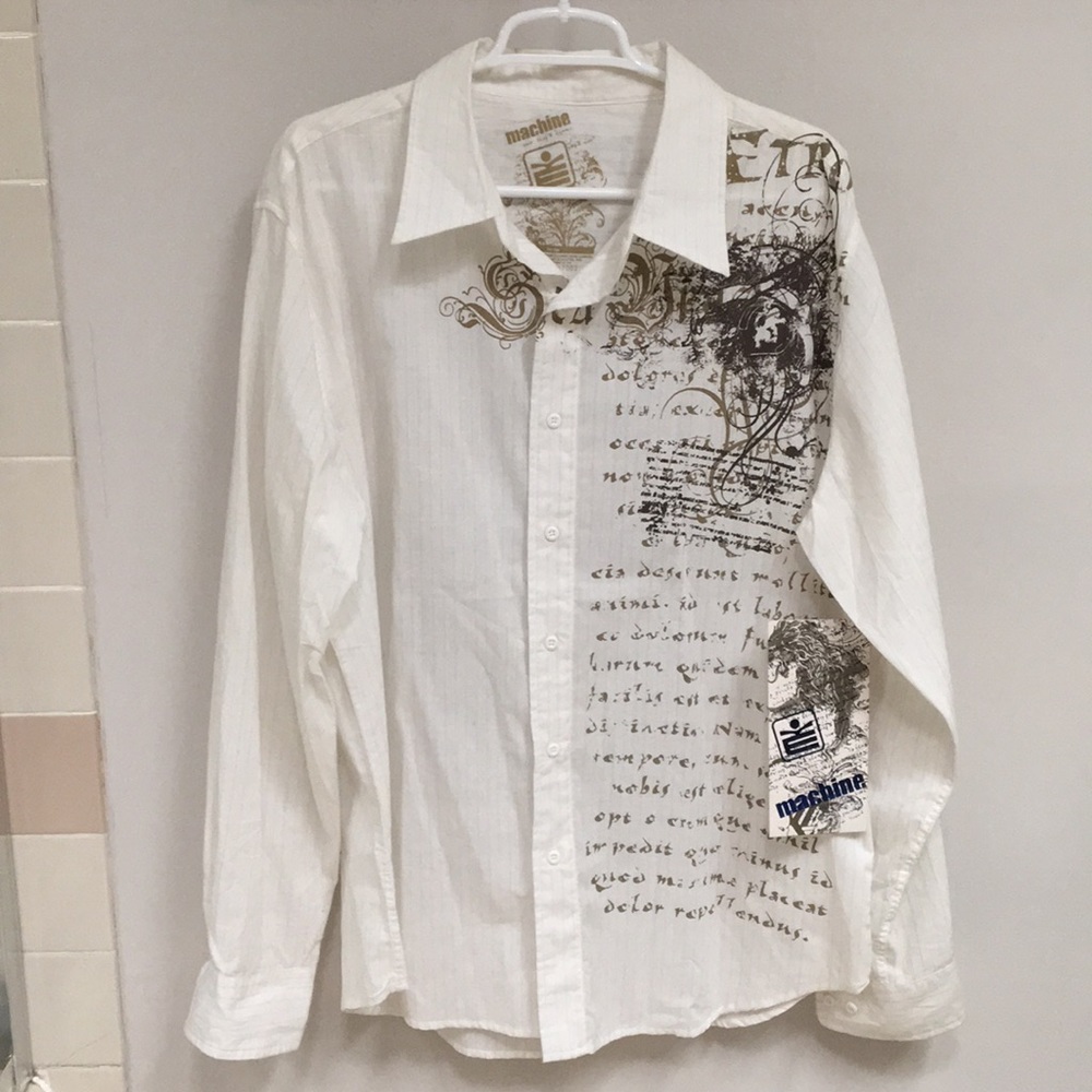 NWT! Men’s Cream & Gold Pin Stripe Button-Up Shirt